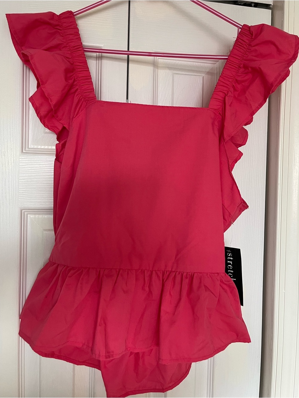 Tie-Back Ruffle Sleeve Square Neck Pink Top